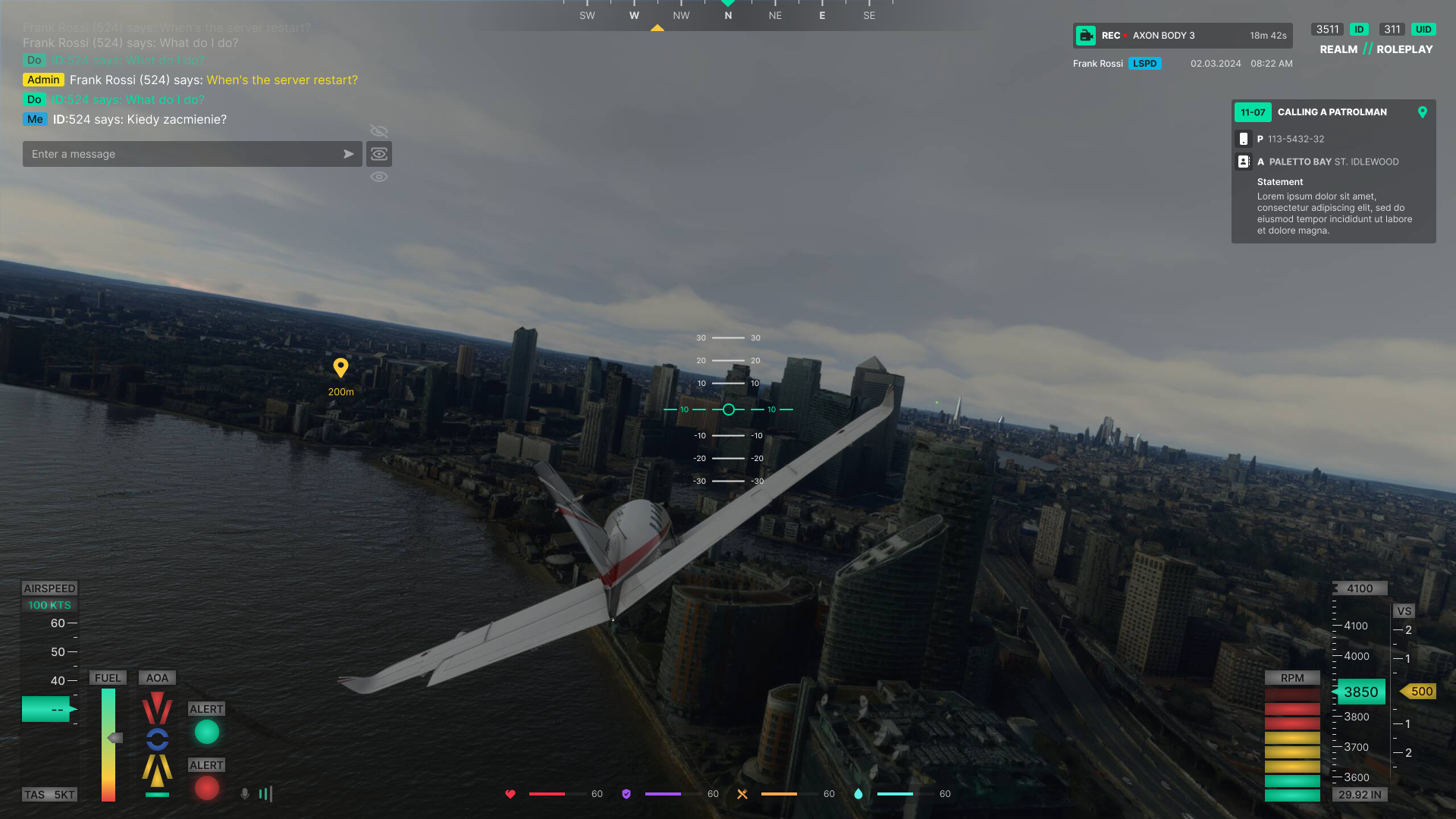 Game UI of airplane hud