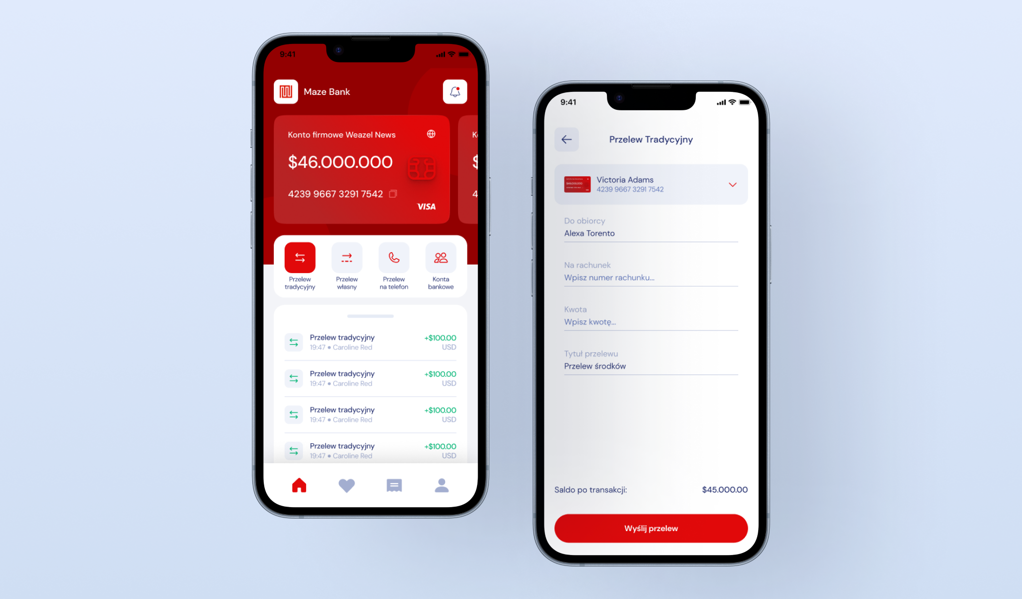 UI of the banking mobile app