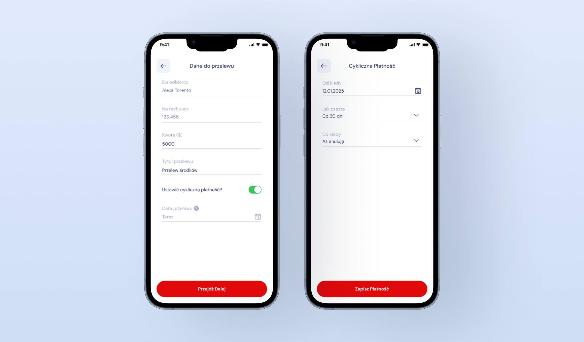 UI of the banking mobile app