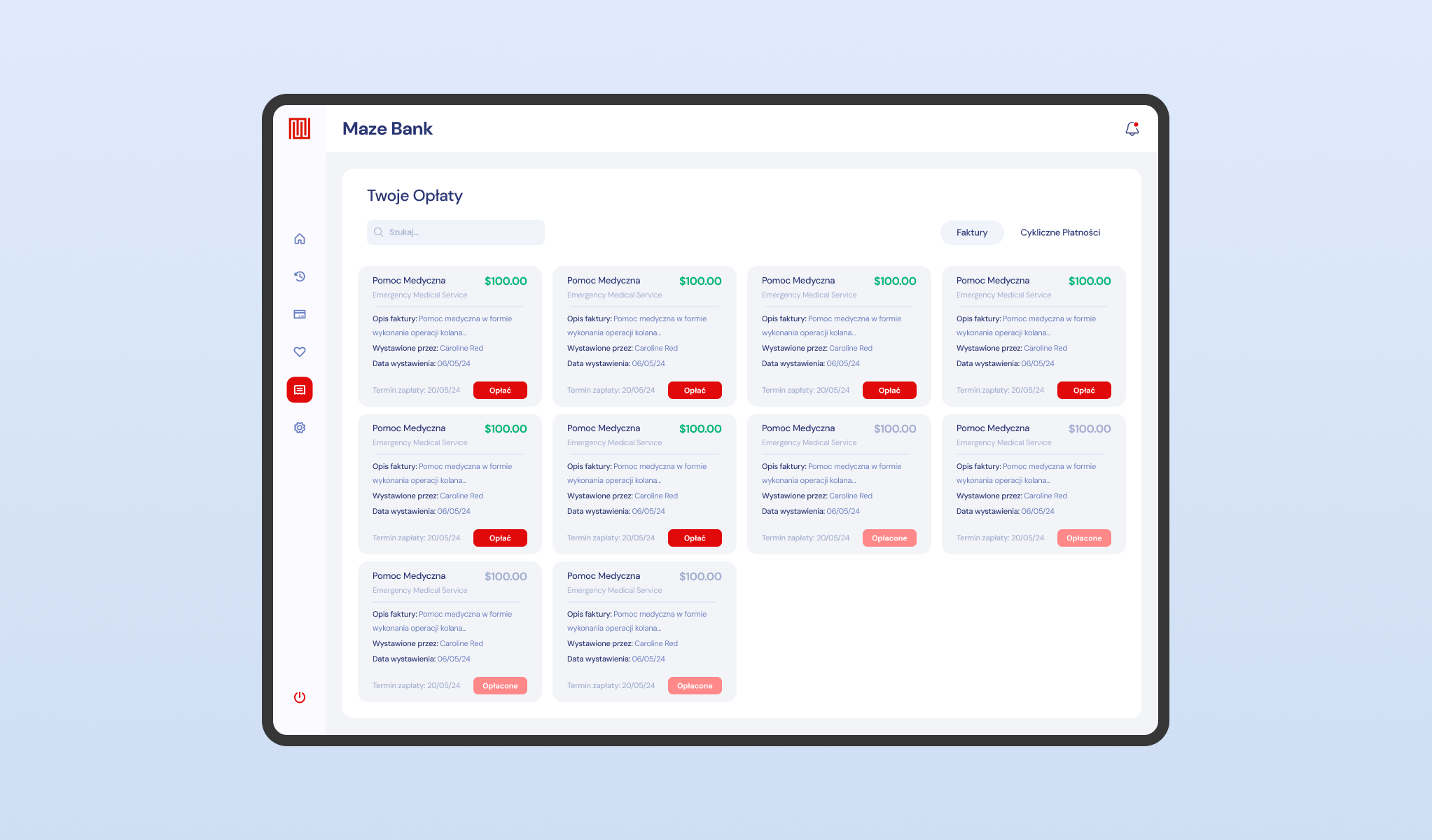 UI of the advanced banking system