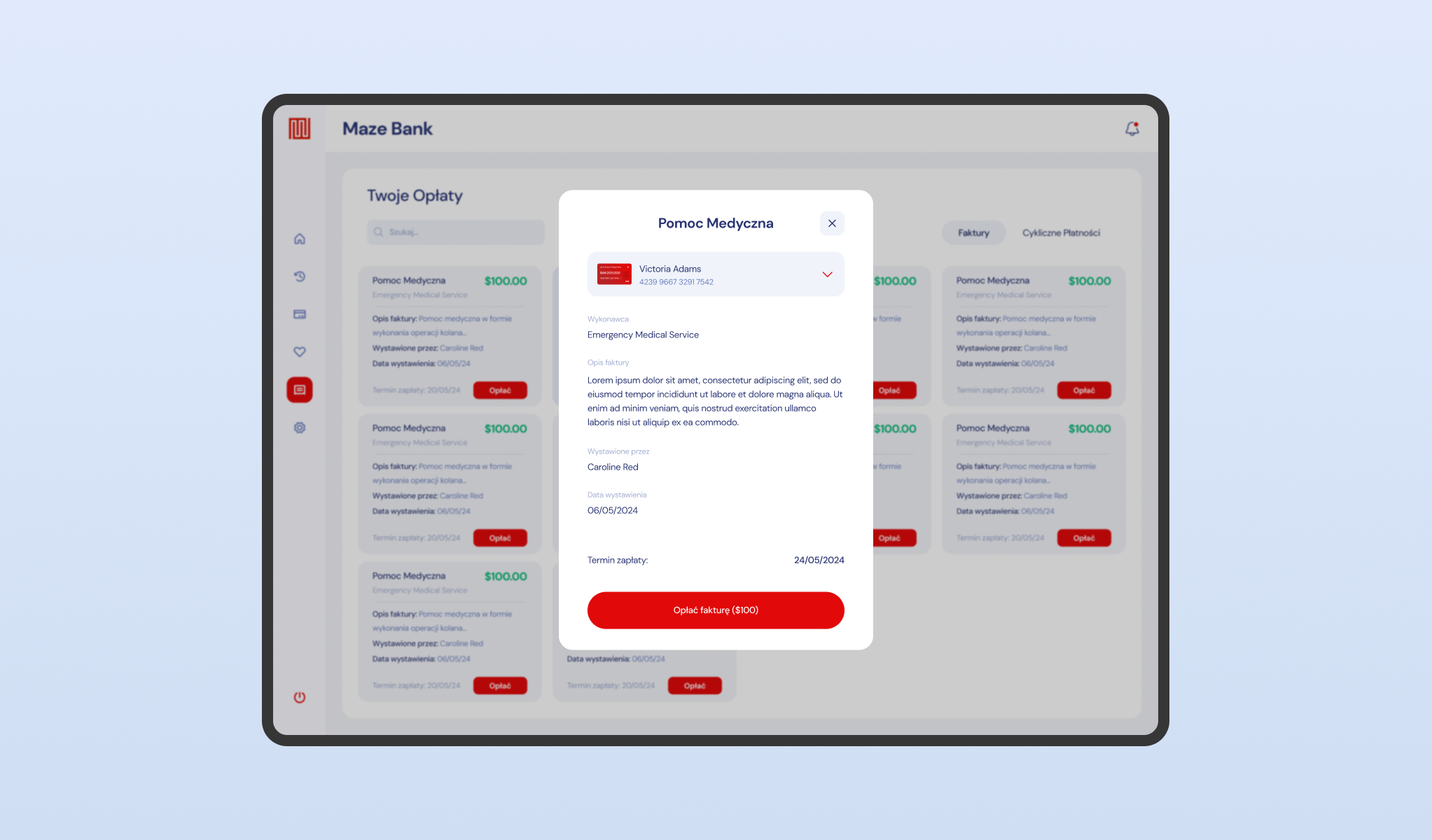 UI of the advanced banking system