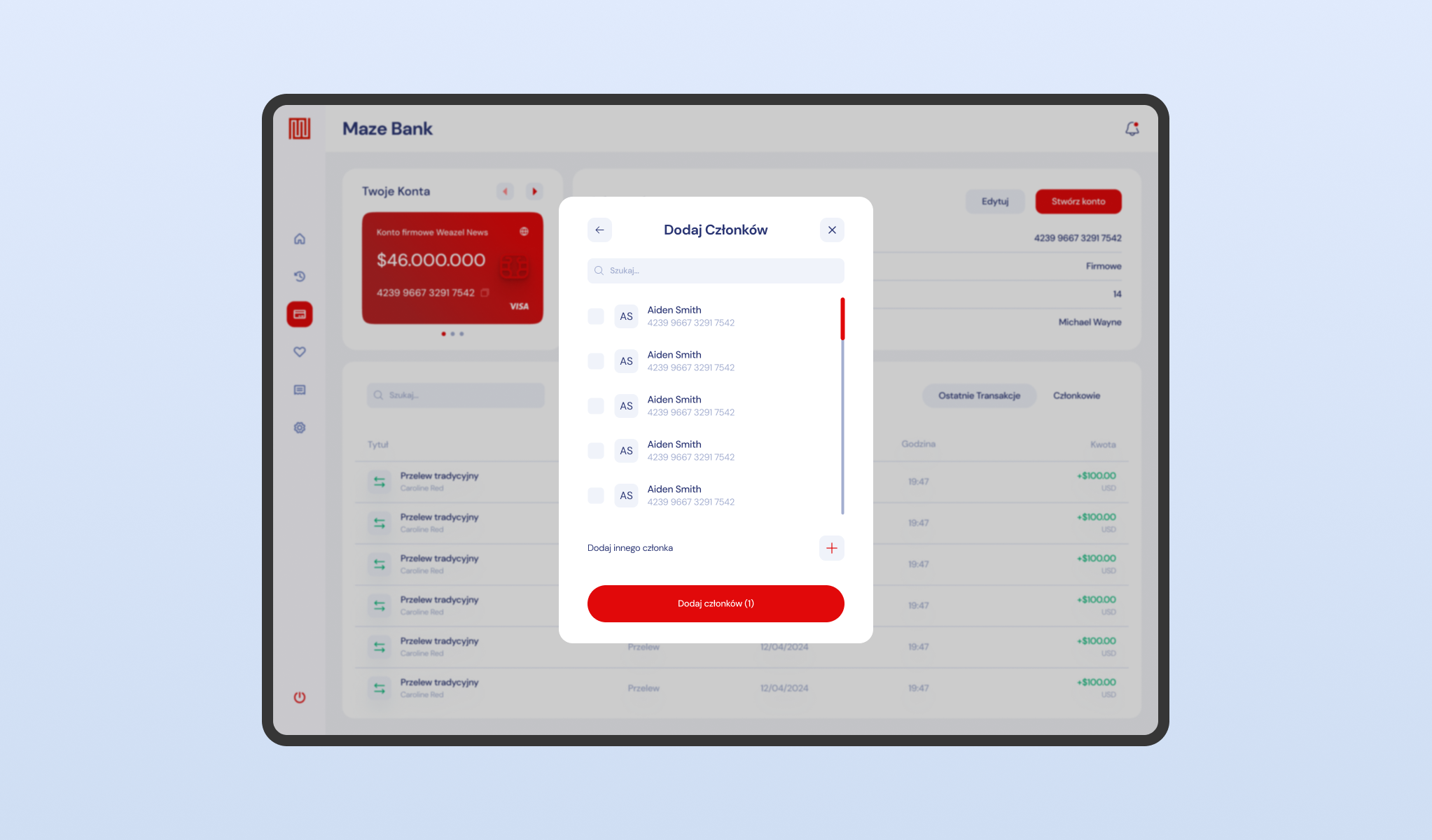 UI of the advanced banking system