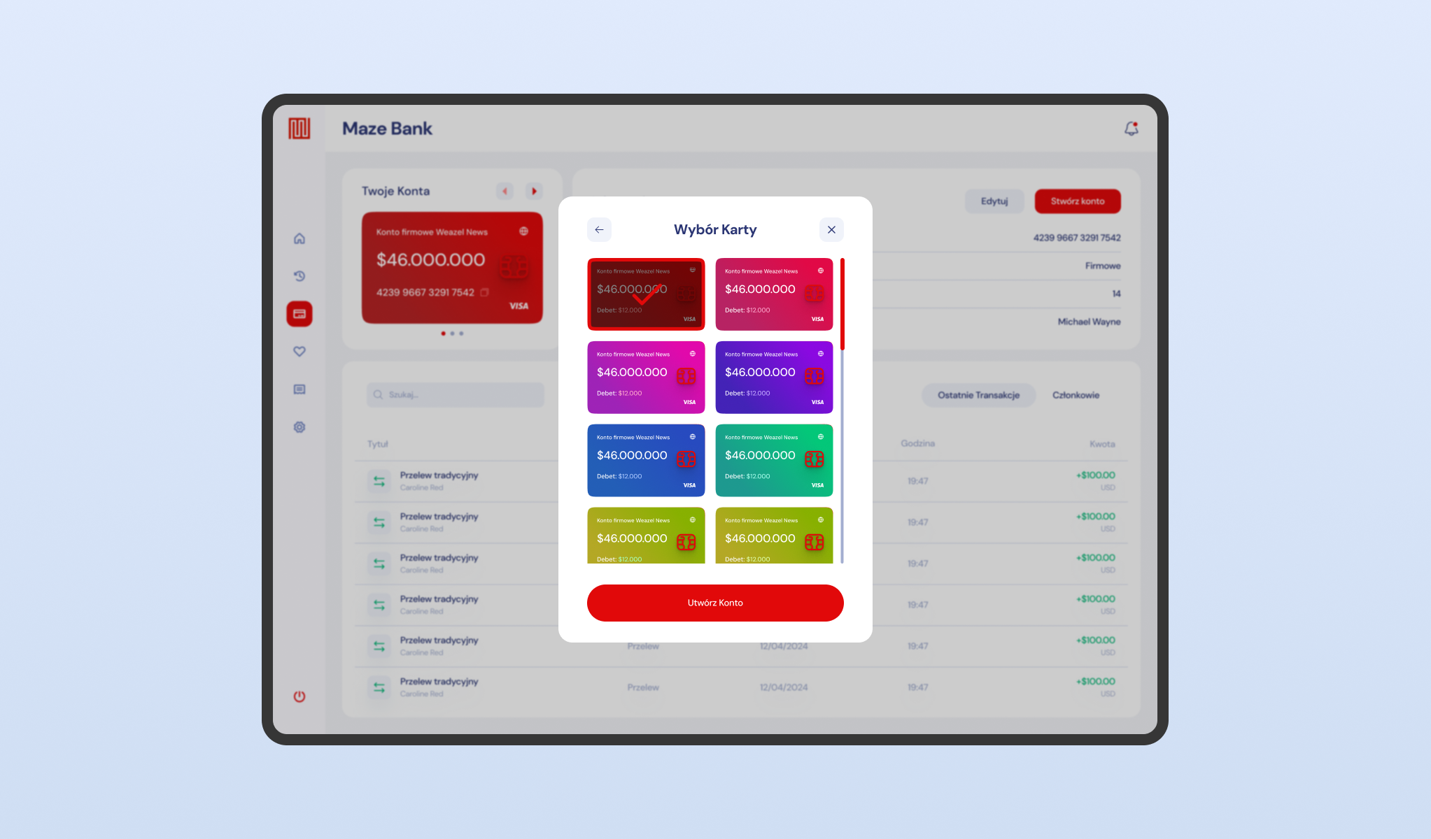 UI of the advanced banking system