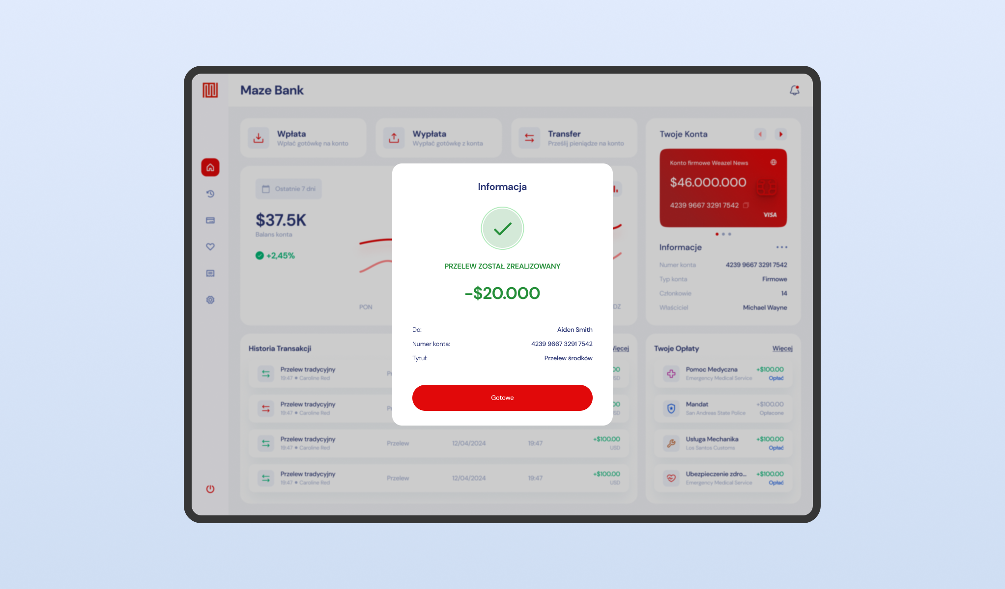 UI of the advanced banking system
