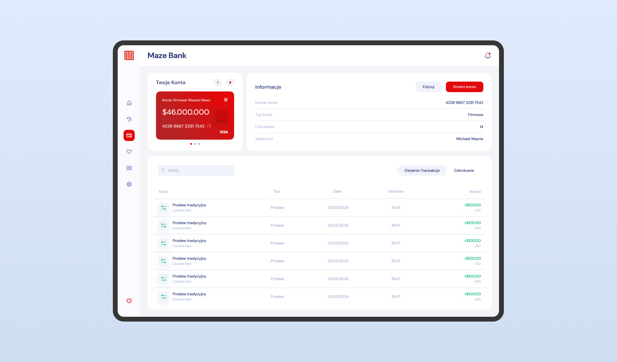 UI of the advanced banking system