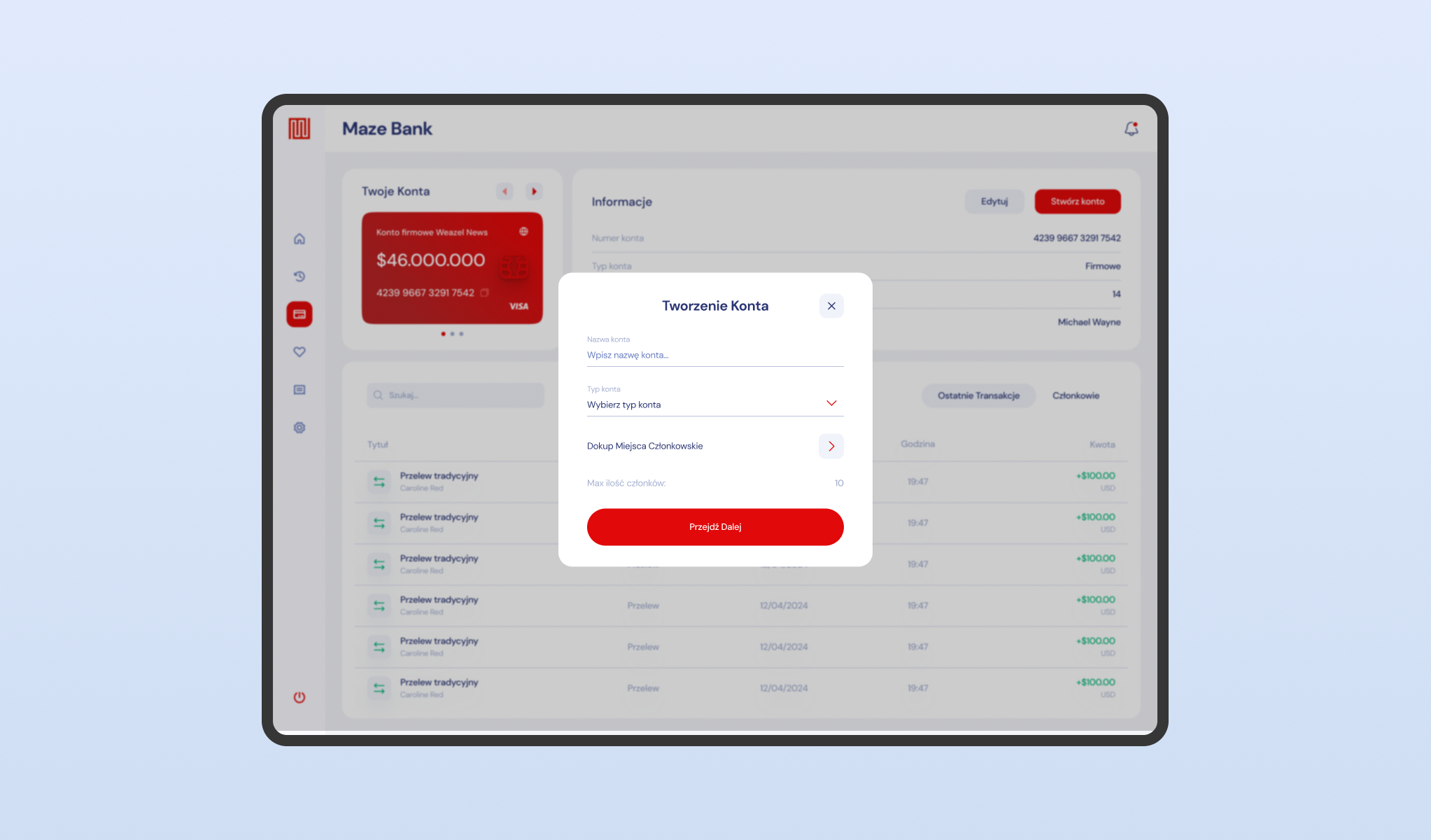 UI of the advanced banking system