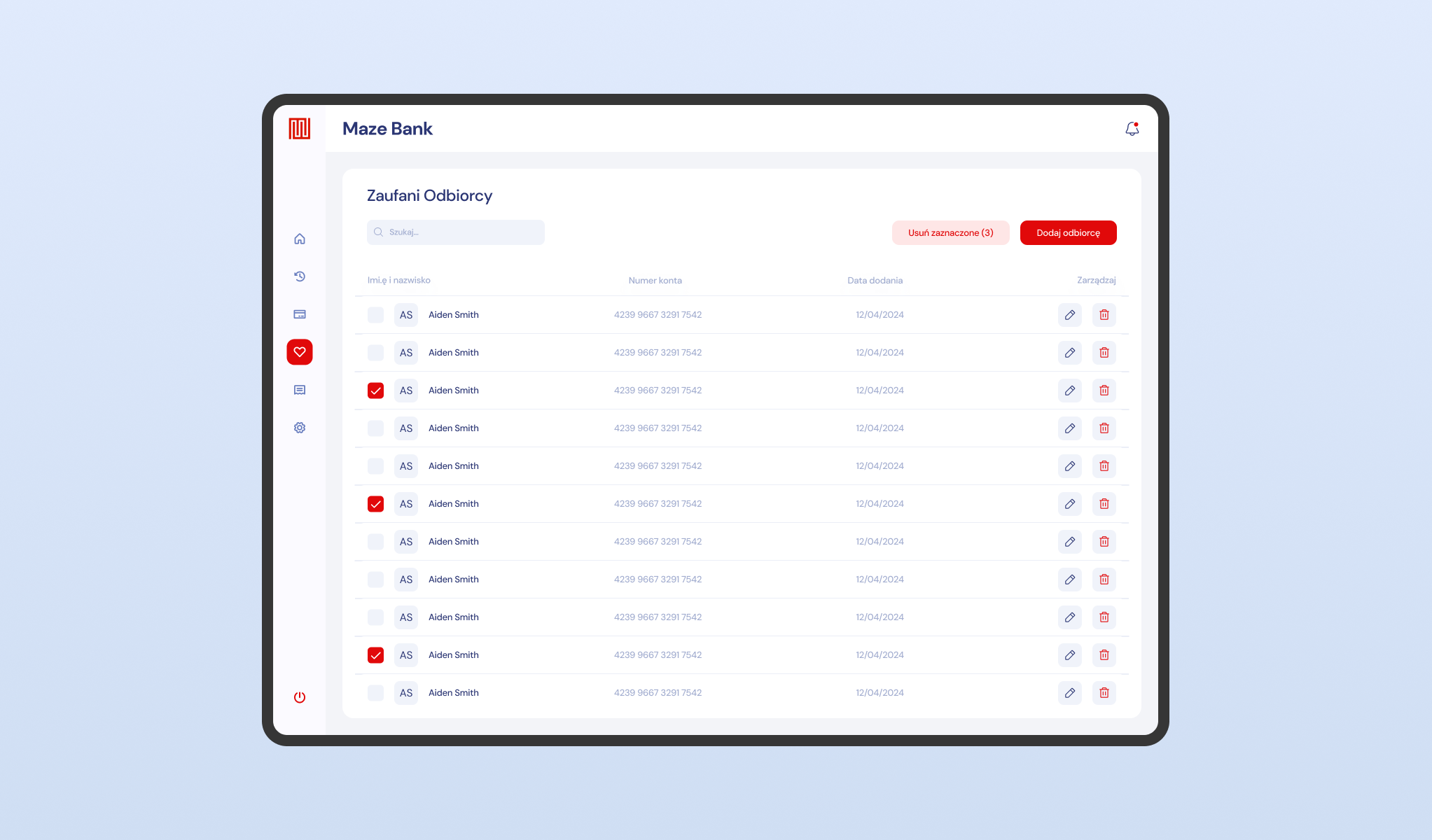 UI of the advanced banking system
