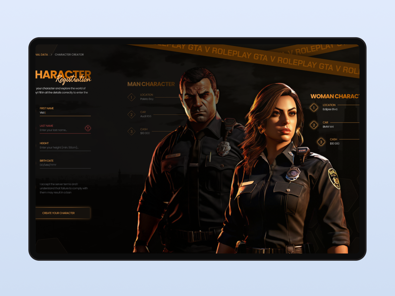 Cover of character registration UI