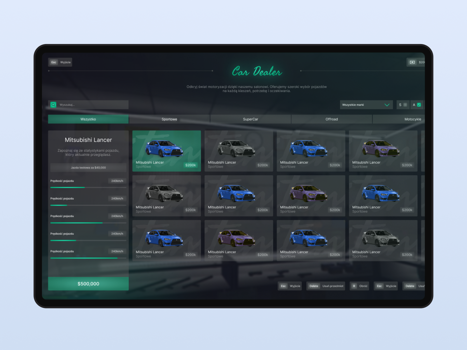Cover of the green car dealer UI