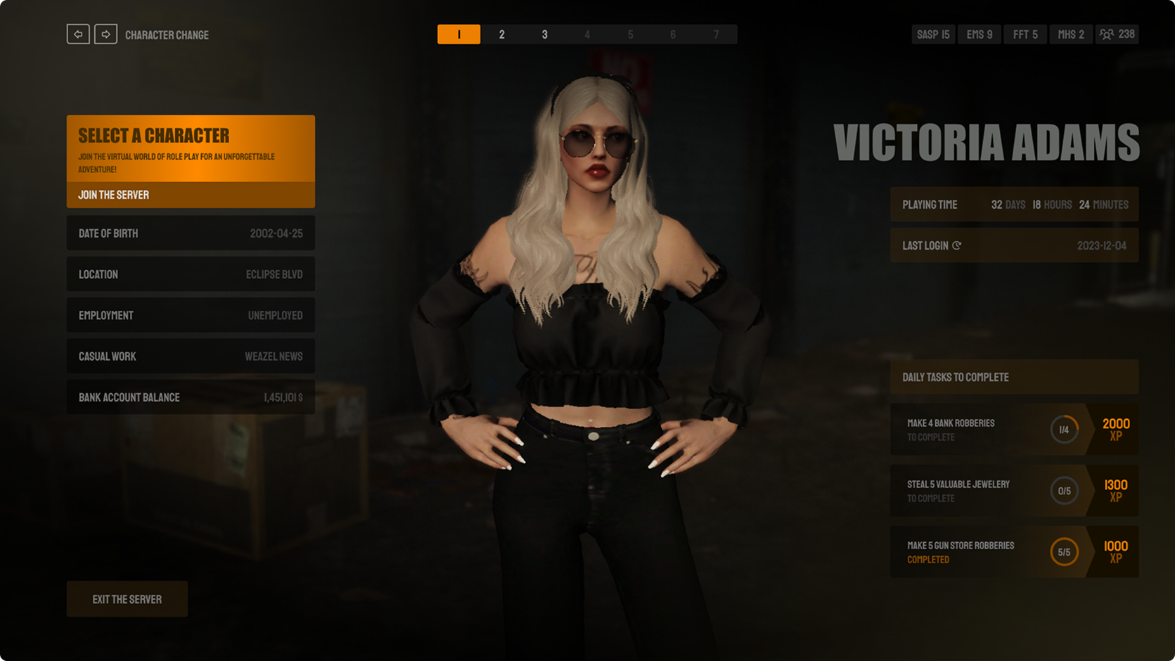 Game UI of GTA V Lobby Screen