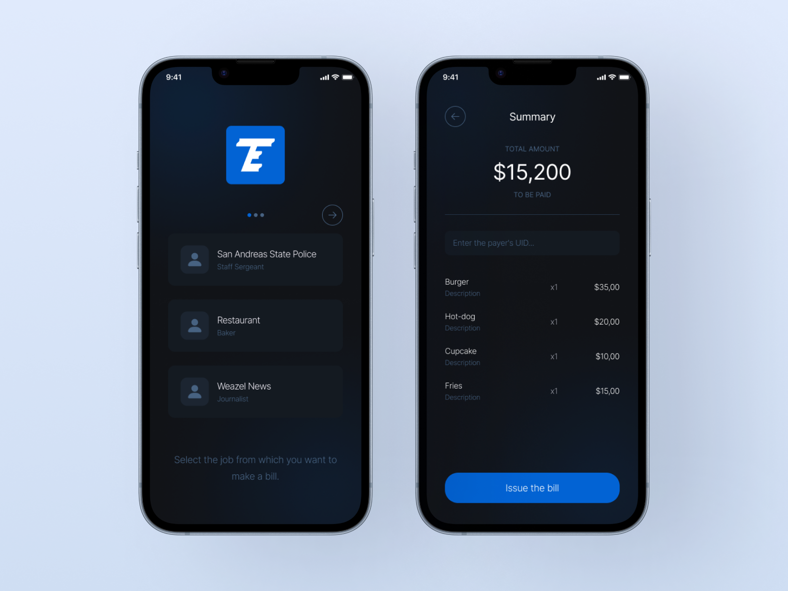 UI of terminal mobile app