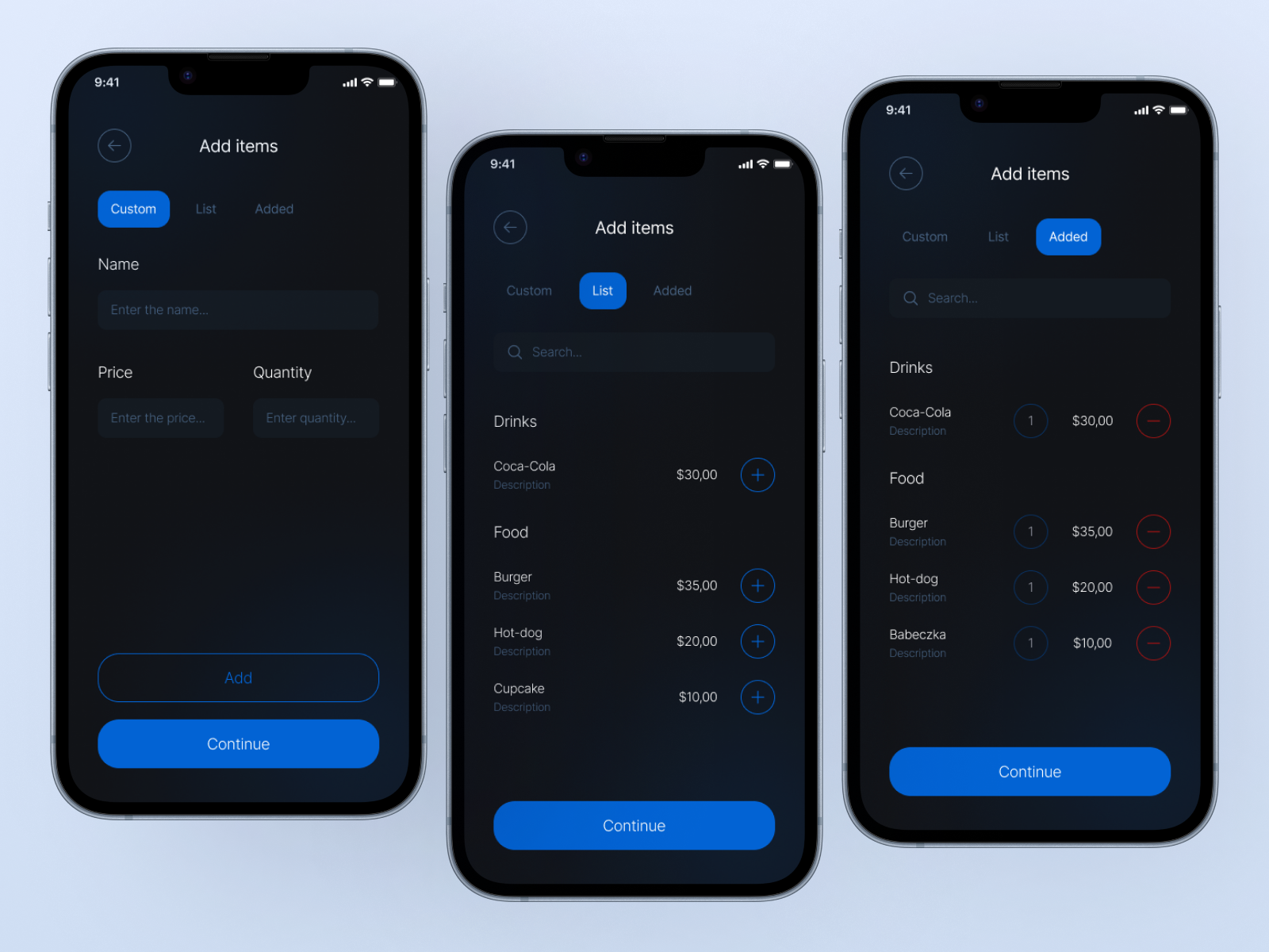 UI of terminal mobile app